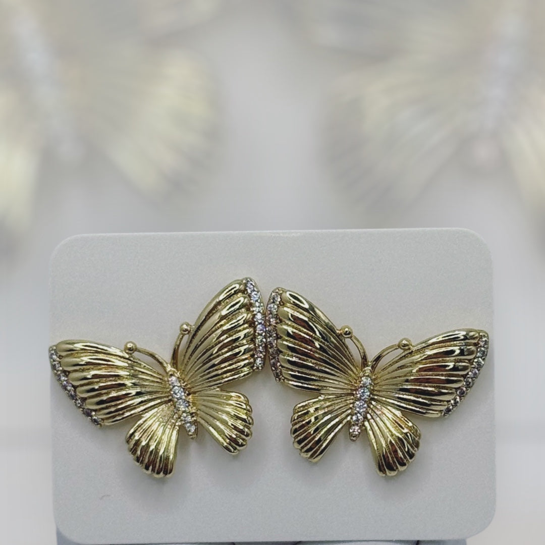 Aretes de mariposa laminada 14k