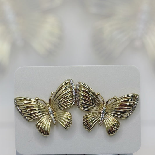 Aretes de mariposa laminada 14k