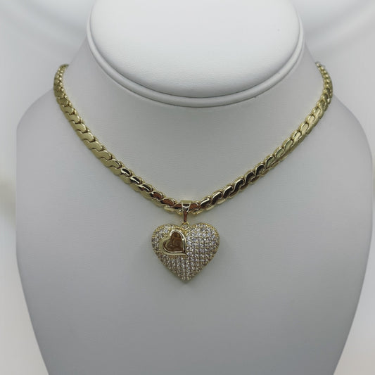 Cadena con corazon laminada 14k cadena size 17