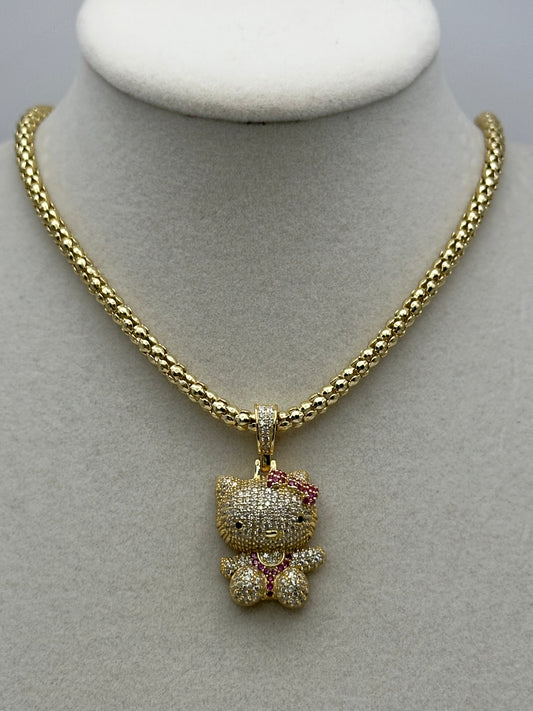 Hello kitty en plata 925 y cadena en oro laminado 14k
