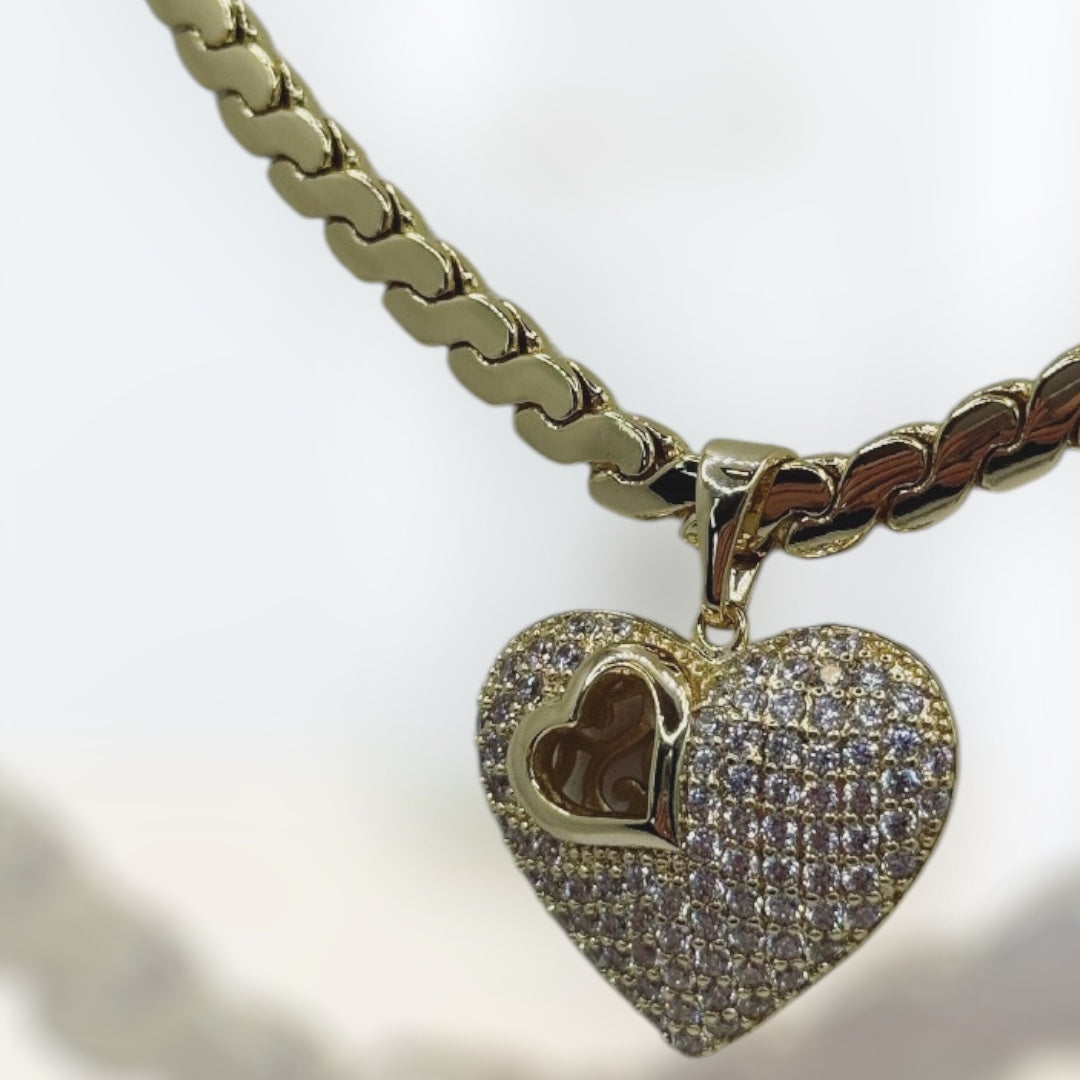 Cadena con corazon laminada 14k cadena size 17